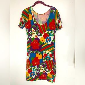 Vintage 80s German floral design stretch cotton dress